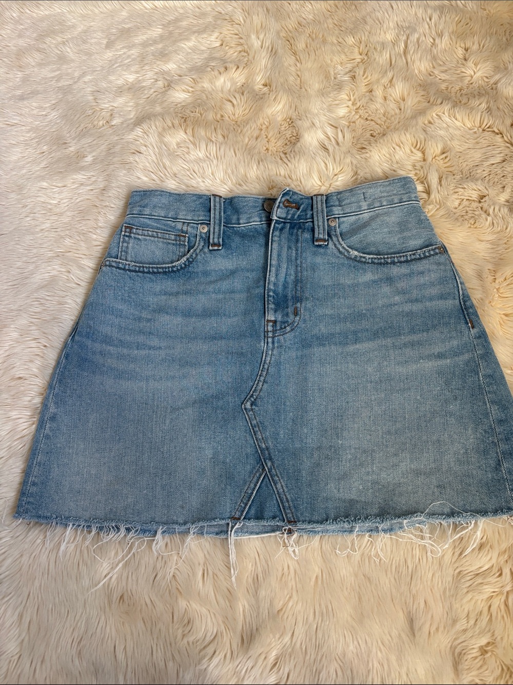 Madewell Washed Blue Denim Mini Skirt with Raw Hem